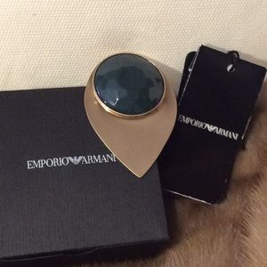 Emporio Armani Golden Brooch with Dark Green Gem
